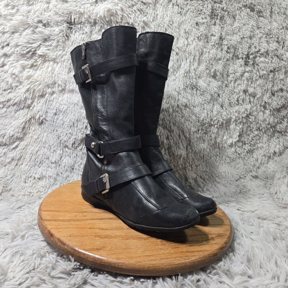 Enzo Angiolini Zenzi Womens Black Leather Tall Riding Knee High Boot Size 8.5